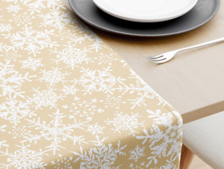 Behúň na stôl 100% bavlna - snehové vločky na zlatom