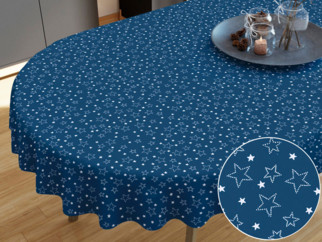 Bavlnený obrus - vzor biele hviezdičky na modrom - OVÁLNY