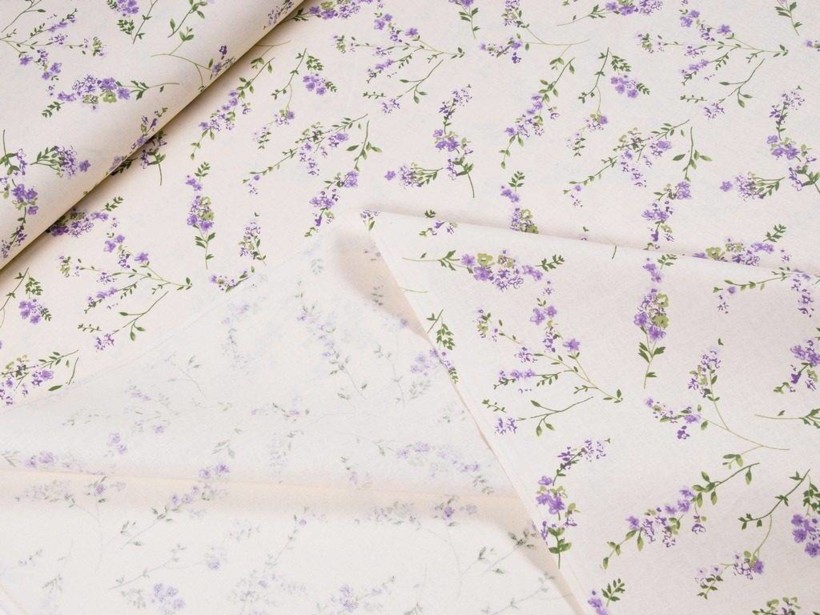 Bavlnené plátno - levandule na krémovom