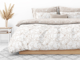 Bavlnené posteľné obliečky - vzor 1007 biele kvety na svetle béžovom