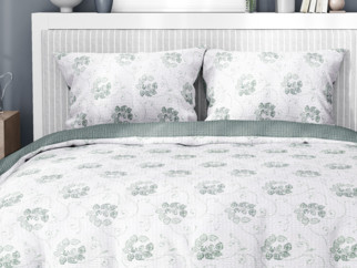 Krepové posteľné obliečky - vzor 952 tmavo zelené kvetované ornamenty s geometrickými tvarmi