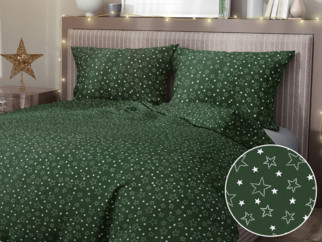 Bavlnené posteľné obliečky - vzor X-29 biele hviezdičky na zelenom