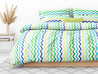 Bavlnené posteľné obliečky - zelené a modré cik-cak prúžky