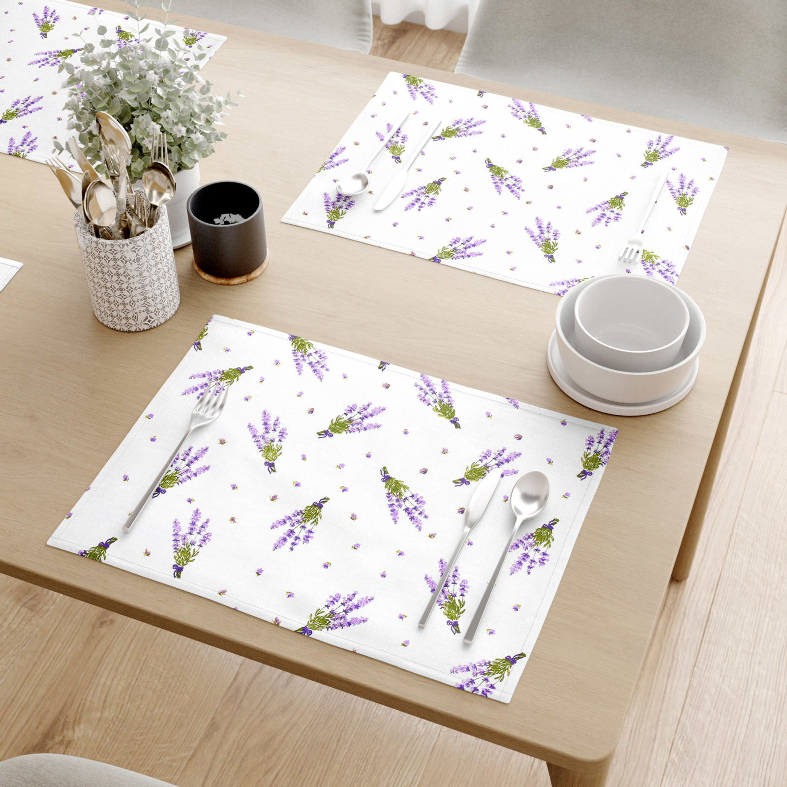 Prestieranie na stôl 100% bavlnené plátno - levandule na bielom - sada 2ks