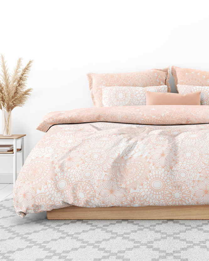 Bavlnené posteľné obliečky - veľké mandaly na lososovom a bielom
