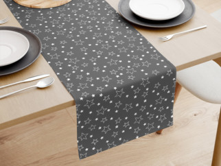 Bavlnený behúň na stôl - vzor biele hviezdičky na sivom