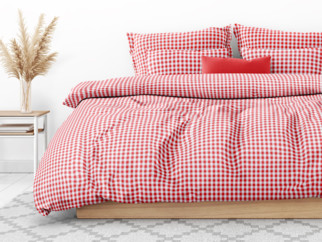 Tradičné bavlnené posteľné obliečky - vzor 801 červené a biele kocky