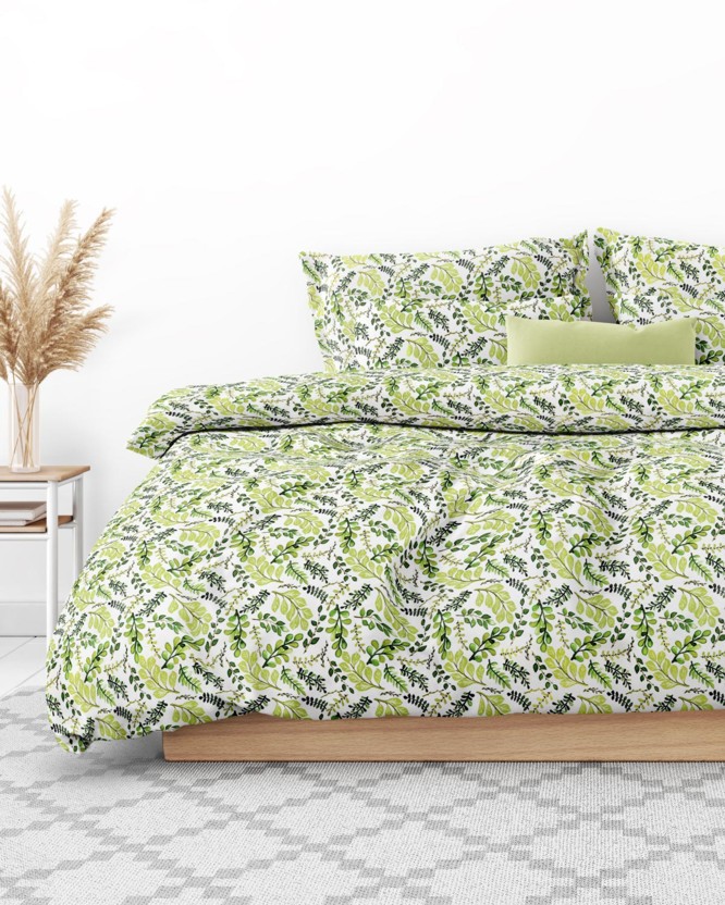 Bavlnené posteľné obliečky - zelené lístočky