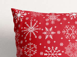 Vianočná bavlnená obliečka na vankúš - vzor snehové vločky na červenom