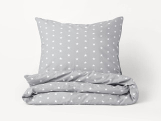 Bavlnené posteľné obliečky - biele hviezdičky na svetlo sivom