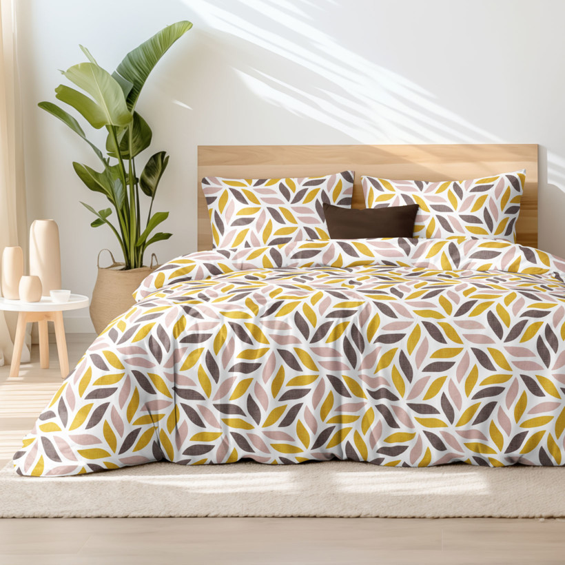 Bavlnené posteľné obliečky - zlaté a hnedé geometrické listy