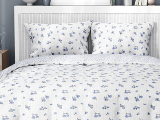 Krepové posteľné obliečky - vzor 950 sivomodré kvety a kvítí na bielom