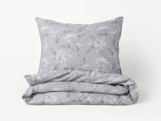Bavlnené posteľné obliečky - vzor 933 japonské kvety na sivom