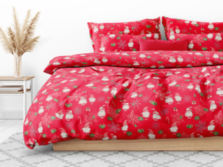 Vianočné bavlnené posteľné obliečky - vzor 1061 škriatkovia na červenom
