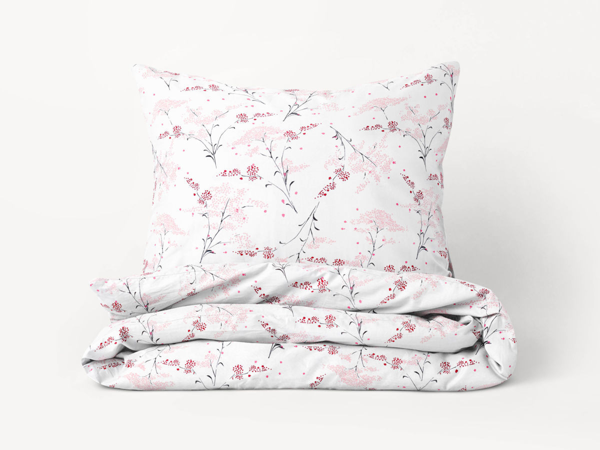 Flanelové posteľné obliečky - japonské kvety na bielom
