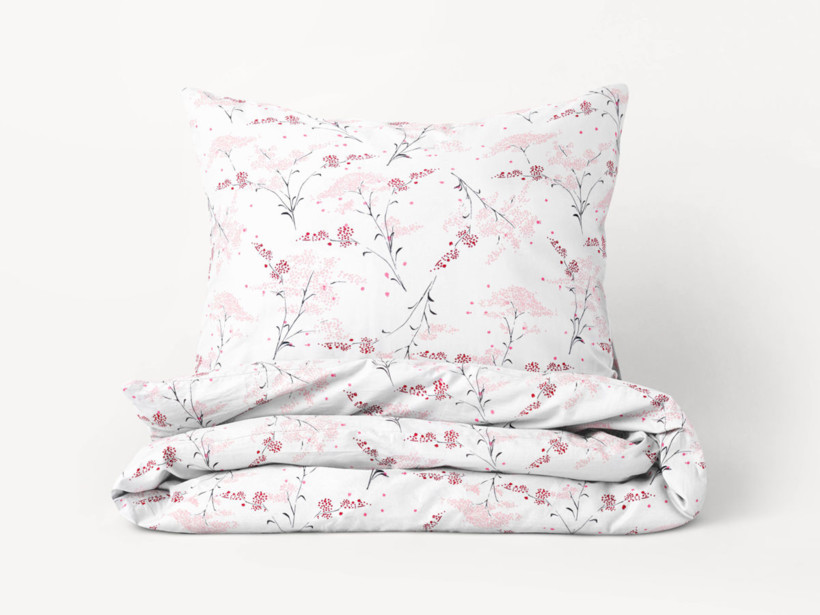 Flanelové posteľné obliečky - japonské kvety na bielom