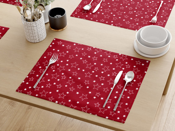 Prestieranie na stôl 100% bavlnené plátno - biele hviezdičky na červenom - sada 2ks
