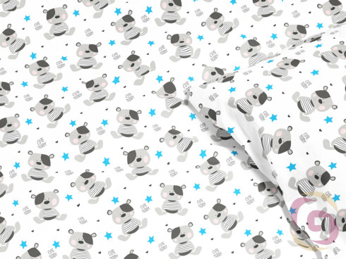 Detské bavlnené obliečky - vzor roztomilí medvedíci s modrými hviezdičkami