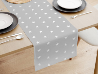 Behúň na stôl 100% bavlnené plátno - biele hviezdičky na svetlo sivom