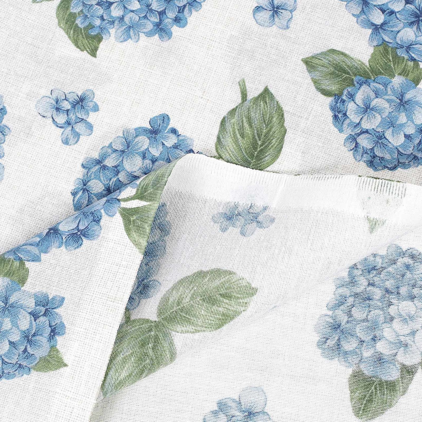 Okrúhly obrus Loneta - modré kvety hortenzie