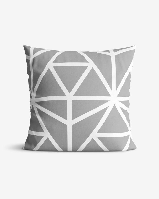 Bavlnená obliečka na vankúš - biele geometrické tvary na sivom