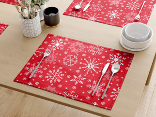 Vianočné bavlnené prestieranie na stôl - vzor snehové vločky na červenom - sada 2ks