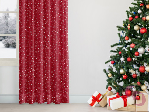 Vianočný bavlnený záves na mieru - vzor biele hviezdičky na červenom