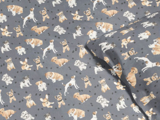 Detské bavlnené obliečky - vzor 1063 psíkovia na sivom