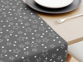Vianočný bavlnený behúň na stôl - vzor biele hviezdičky na sivom