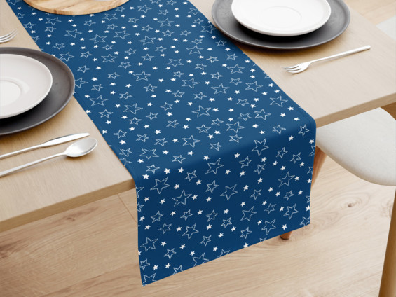 Behúň na stôl 100% bavlnené plátno - biele hviezdičky na modrom