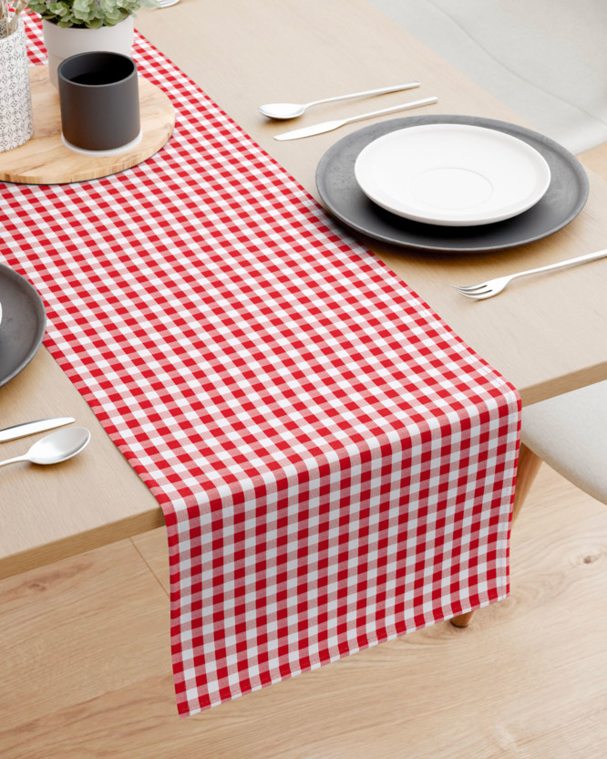 Behúň na stôl 100% bavlnené plátno - červené a biele kocky