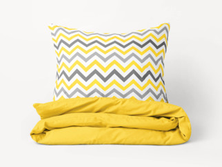 Bavlnené posteľné obliečky Duo - žlté a sivé cik-cak prúžky so žltou