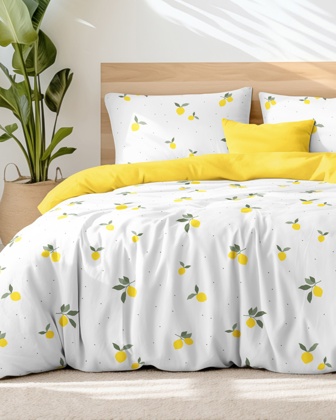Bavlnené posteľné obliečky Duo - citróny so žltou