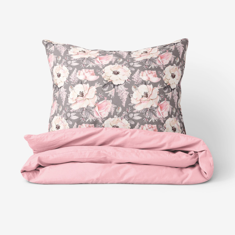 Bavlnené posteľné obliečky Duo - staroružové kvety s pastelovo ružovou
