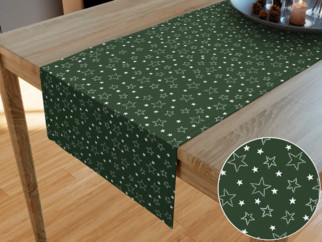 Bavlnený behúň na stôl - vzor biele hviezdičky na zelenom