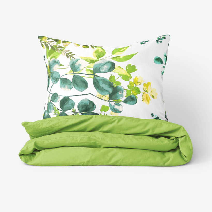 Bavlnené posteľné obliečky Duo - eukalyptus so zelenou