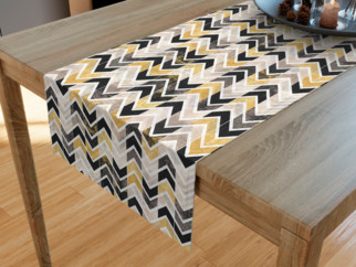 Dekoračný behúň na stôl VINTAGE - vzor cik-cak prúžky so zlatou