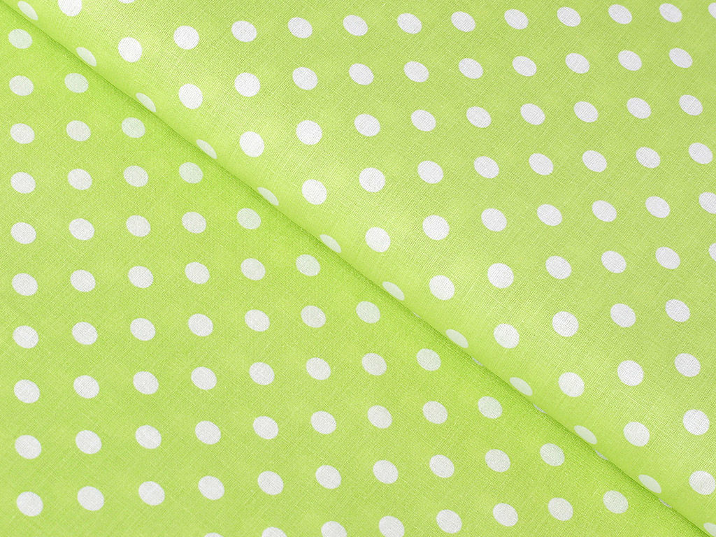 Bavlnené plátno - biele bodky na pistáciovo zelenom
