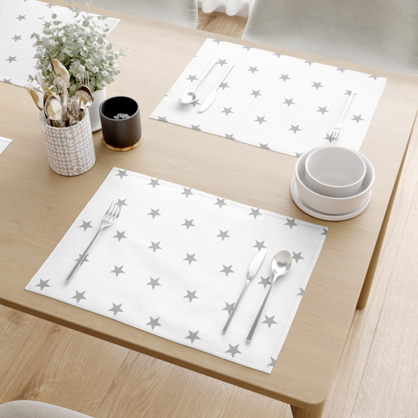 Vianočné prestieranie na stôl 100% bavlnené plátno - sivé hviezdičky - sada 2ks
