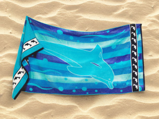 Veľká froté plážová osuška DELFÍN - modrá 90x165 cm