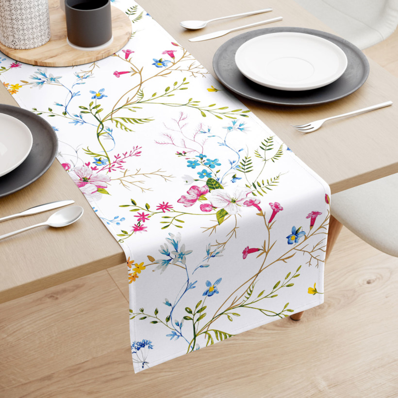 Behúň na stôl 100% bavlnené plátno - maľované lúčne kvety