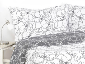 Luxusné obliečky z bavlneného saténu - vzor 1024 biele kvety na tmavo sivom