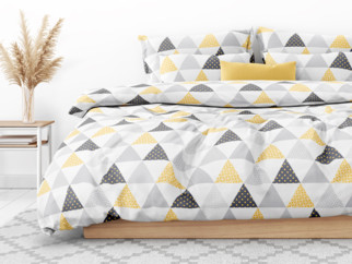 Bavlnené posteľné obliečky - vzor 1038 oranžovo-sivé trojuholníky