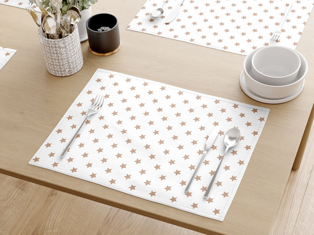 Prestieranie na stôl 100% bavlnené plátno - béžové hviezdičky na bielom - sada 2ks