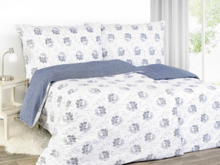 Krepové posteľné obliečky - tmavo modré kvetované ornamenty s geometrickými tvarmi
