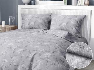 Krepové posteľné obliečky - vzor 933 japonské kvety na sivom
