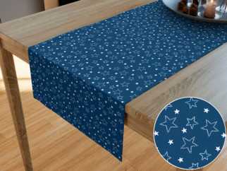 Bavlnený behúň na stôl - vzor biele hviezdičky na modrom