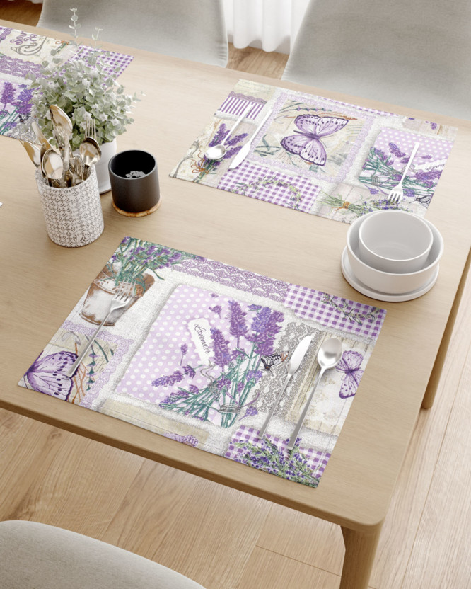 Prestieranie na stôl 100% bavlnené plátno - patchwork levanduľou s motýľmi - sada 2ks