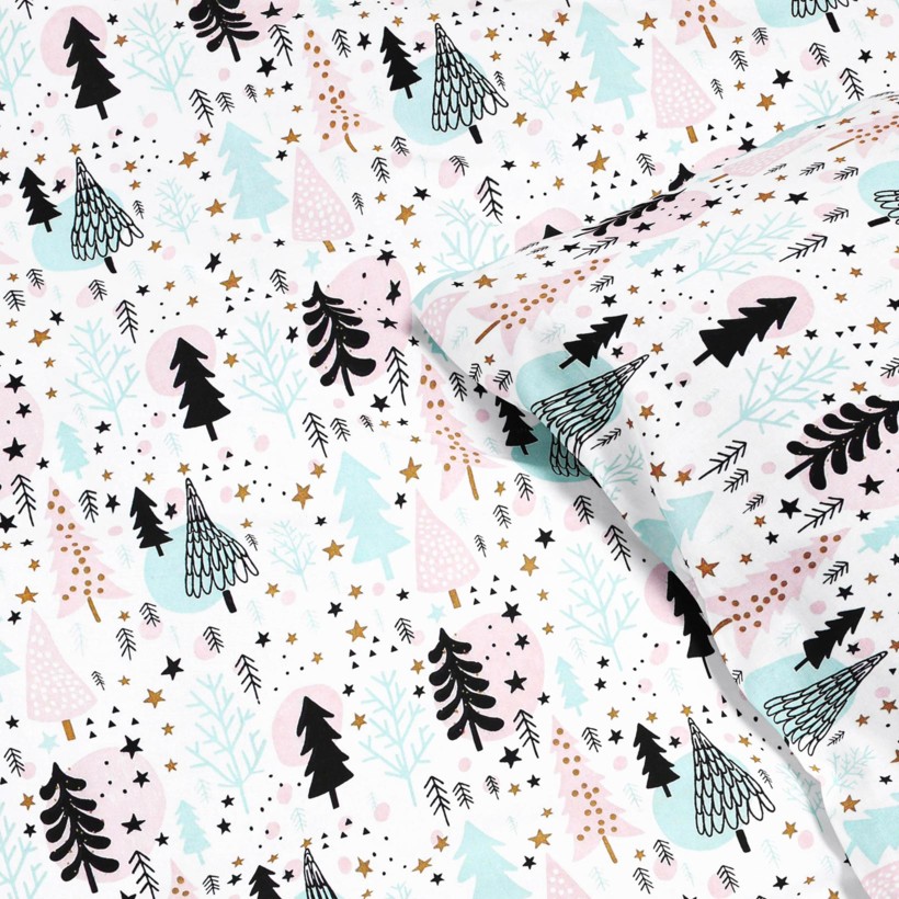 Vianočné bavlnené posteľné obliečky - farebné stromčeky s hviezdičkami