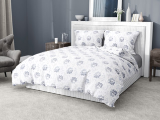 Flanelové posteľné obliečky - vzor 939 tmavo modré kvetované ornamenty na bielom